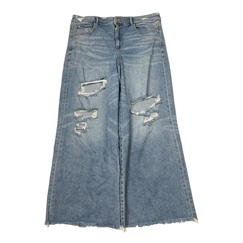American Eagle AE Wide Leg High Rise Ripped Destroyed Stretch Denim Jeans 18